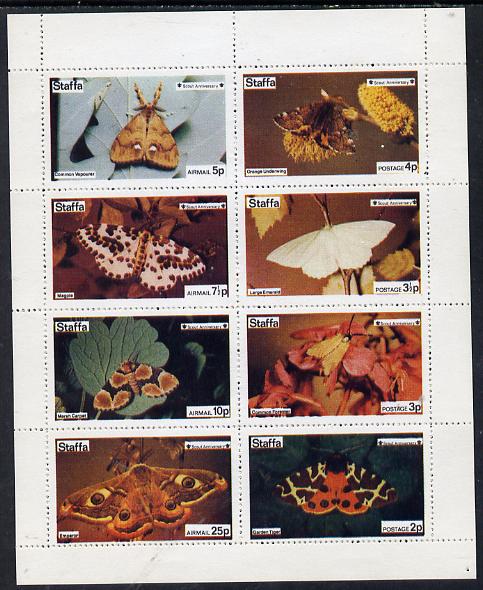 Staffa 1974 Butterflies & Scout Anniversary (Garden Tiger, Forester, Emerald, Underwing, Emperor, Marsh Carpet, Magpie & Vapourer) perf  set of 8 values (2p to 25p) unmou..., stamps on butterflies     scouts