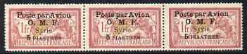 Syria 1922 5p on 1p strip of 3 unused (no gum) SG91, stamps on 
