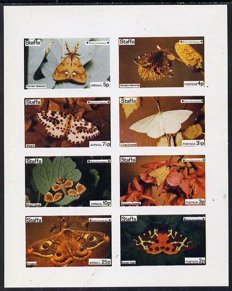 Staffa 1974 Butterflies & Scout Anniversary (Garden Tiger, Forester, Emerald, Underwing, Emperor, Marsh Carpet, Magpie & Vapourer) imperf  set of 8 values (2p to 25p) unm..., stamps on butterflies     scouts
