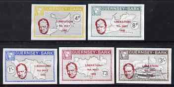 Guernsey - Sark 1965 20th Anniversary of Liberation imperf set of 5 without gum, Rosen CSA 41a-45a, stamps on maps, stamps on  ww2 , stamps on churchill