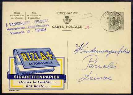 Belgium 1956 illustrated card advertising Rizla cigarette papers, stamps on tobacco, stamps on advertising