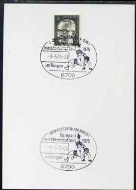 Postmark - West Germany 1975 postcard bearing 5pfg stamp with special illustrated cancellation for European Wrestling Championships, stamps on sport, stamps on wrestling