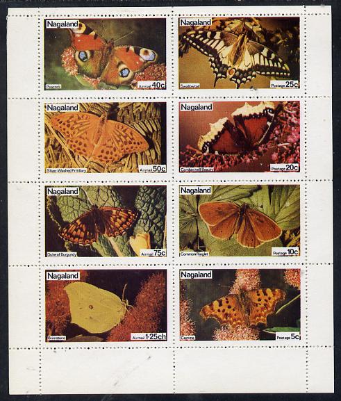Nagaland 1974 Butterflies (Comma, Ringlet, Camberwell Beauty, Swallowtail, Brimstone, Duke of Burgundy, Fritillary & Peacock) perf  set of 8 values (5c to 1.25ch) unmounted mint, stamps on butterflies