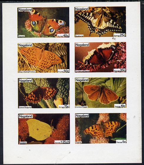 Nagaland 1974 Butterflies (Comma, Ringlet, Camberwell Beauty, Swallowtail, Brimstone, Duke of Burgundy, Fritillary & Peacock) imperf  set of 8 values (5c to 1.25ch) unmounted mint, stamps on butterflies