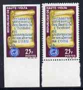 Upper Volta 1963 Human Rights 25f imperf marginal in issued colours plus issued stamp both unmounted mint, stamps on human rights
