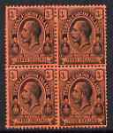 Turks & Caicos Islands 1913 KG5 3s black on red block of 4 mounted mint, SG 139, stamps on , stamps on  kg5 , stamps on 