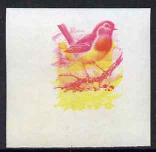 Calf of Man 1973 Birds - Robin 10m imperf proof in magenta & yellow only, the two colours out of register, on gummed paper, unmounted mint as Rosen CA257, stamps on birds, stamps on robins, stamps on scouts