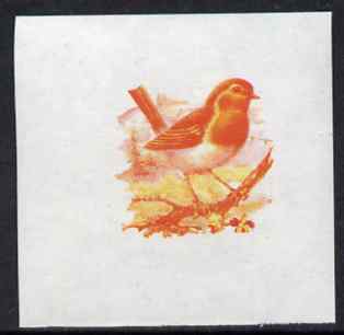 Calf of Man 1973 Birds - Robin 10m imperf proof in magenta & yellow only on gummed paper, unmounted mint as Rosen CA257, stamps on birds, stamps on robins, stamps on scouts