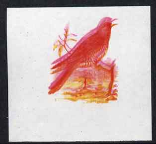 Calf of Man 1973 Birds - Cuckoo 12m imperf proof in magenta & yellow only, the magenta being doubled, on gummed paper, unmounted mint as Rosen CA258, stamps on birds, stamps on cuckoo, stamps on scouts