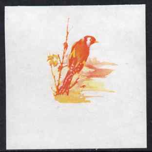 Calf of Man 1973 Birds - Goldfinch 45m imperf proof in magenta & yellow only on gummed paper, unmounted mint as Rosen CA265, stamps on birds, stamps on goldfinch, stamps on scouts