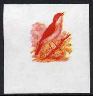Calf of Man 1973 Birds - Nightingale 50m imperf proof in magenta & yellow only on gummed paper, unmounted mint as Rosen CA266, stamps on birds, stamps on nightingale, stamps on scouts