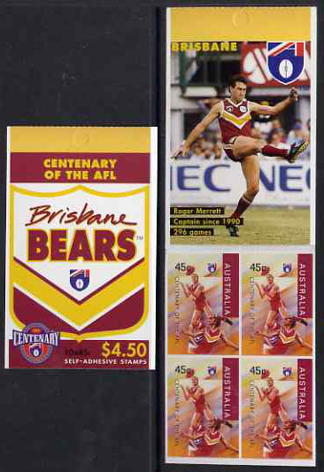 Australia 1996 Centenary of Australian Football League $4.50 booklet - Brisbane Bears, complete and fine SG SB94, stamps on sport, stamps on football, stamps on australian rules football, stamps on bears