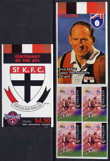 Australia 1996 Centenary of Australian Football League $4.50 booklet - St Kilda Saints, complete and fine SG SB100, stamps on sport, stamps on football, stamps on australian rules football, stamps on 