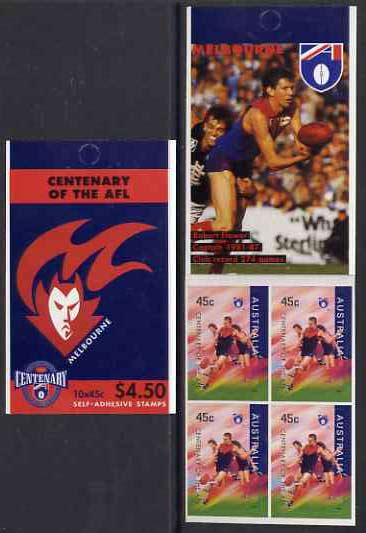 Australia 1996 Centenary of Australian Football League $4.50 booklet - Melbourne Demons, complete and fine SG SB101, stamps on sport, stamps on football, stamps on australian rules football, stamps on 