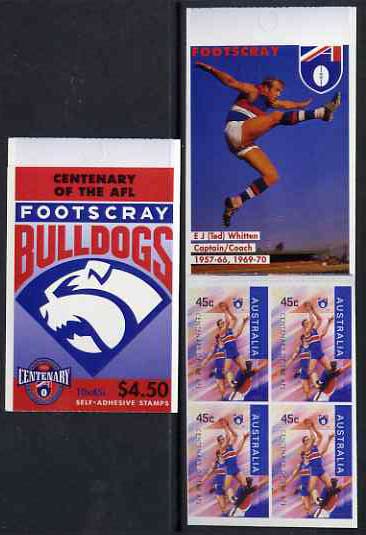 Australia 1996 Centenary of Australian Football League $4.50 booklet - Footscray Bulldogs, complete and fine SG SB104, stamps on sport, stamps on football, stamps on australian rules football, stamps on bulldogs
