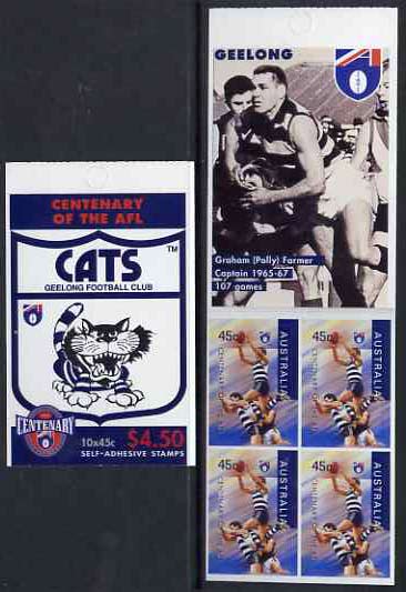 Australia 1996 Centenary of Australian Football League $4.50 booklet - Geelong Cats, complete and fine SG SB107, stamps on sport, stamps on football, stamps on australian rules football, stamps on cats