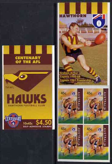 Australia 1996 Centenary of Australian Football League $4.50 booklet - Hawthorn Hawks, complete and fine SG SB108, stamps on sport, stamps on football, stamps on australian rules football, stamps on birds of prey