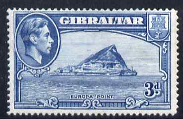 Gibraltar 1938-51 KG6 3d light blue Perf 14 fine mounted mint, SG 125a cat \A3130, stamps on 