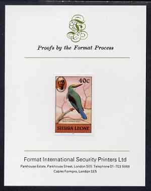 Sierra Leone 1983 Blue Breasted Kingfisher 40c (with 1983 imprint) imperf proof mounted on Format International proof card as SG SG 769, stamps on birds, stamps on kingfishers