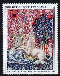 France 1964 French Art - The Lady & the Unicorn (15th-century tapestry) unmounted mint, SG 1639, stamps on arts, stamps on tapestry, stamps on textiles, stamps on mythology, stamps on unicorns