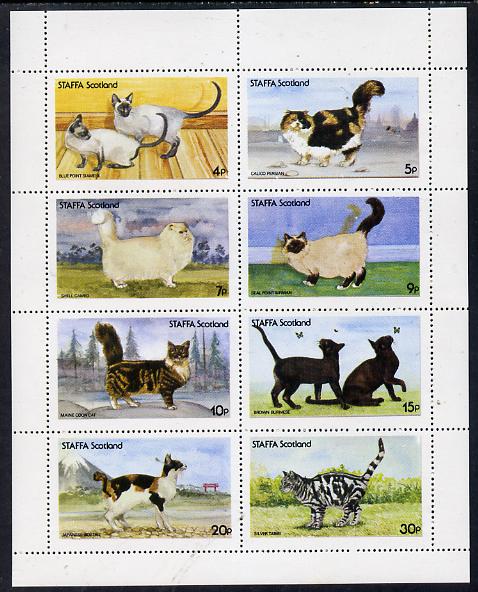 Staffa 1977 Cats (Siamese, Persian, Cameo, etc) perf set of 8 values (4p to 30p) unmounted mint, stamps on animals    cats