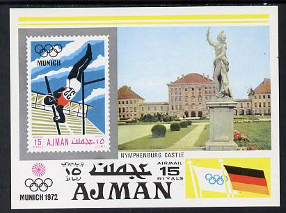 Ajman 1971 Munich Olympics imperf m/sheet (Pole Vaulter, Statue & Nymphenburg Castle) unmounted mint Mi BL 247 , stamps on , stamps on  stamps on sport     pole vault   statue    castles    olympics