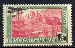 Monaco 1933 Air 1f 50 on 5f surcharge unmounted mint, SG 143, stamps on aviation, stamps on ships