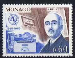 Monaco 1965 E Belin & Belinograph 60c from ITU Centenary set unmounted mint, SG 826, stamps on personalities, stamps on science & technology, stamps on , stamps on  itu , stamps on communications