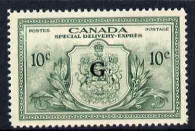 Canada 1950 Official Special Delivery 10c green optd G (no gum), SG OS21, stamps on 
