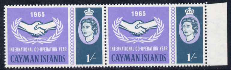 Cayman Islands 1965 International Co-operation Year 1s horiz pair, one stamp with Broken Leaves variety unmounted mint, stamps on 