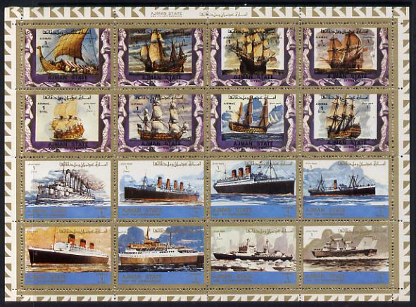 Ajman 1972 Ships perf set of 16, Mi 2861-76A unmounted mint, stamps on ships, stamps on vikings