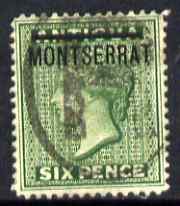 Montserrat 1876-83 QV opt on Antigua 6d green CC with circular cancel SG2, stamps on , stamps on  qv , stamps on 