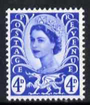 Great Britain Regionals - Wales 1958-67 Wilding 4d ultramarine wmk Crowns unmounted mint SG W2, stamps on , stamps on  stamps on great britain regionals - wales 1958-67 wilding 4d ultramarine wmk crowns unmounted mint sg w2