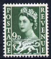 Great Britain Regionals - Wales 1958-67 Wilding 9d bronze-green wmk Crowns 2 phosphor bands unmounted mint SG W4, stamps on 