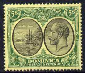 Dominica 1923-33 KG5 Badge 5s black & green on yellow Scrpt CA mounted mint SG 88, stamps on , stamps on  kg5 , stamps on ships