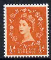 Great Britain 1958-65 Wilding Crowns 1/2d orange-red unmounted mint SG 570, stamps on 