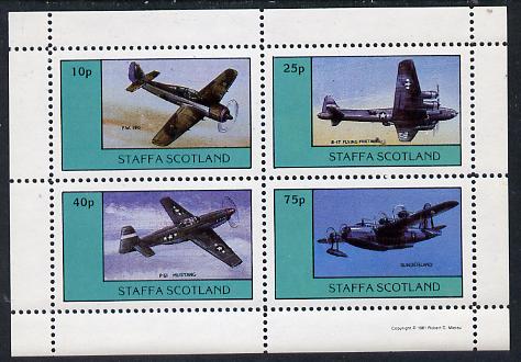 Staffa 1981 WW2 Aircraft #1 (FW 190, B17 Flying Fortress, P51 Mustang & Sunderland) perf  set of 4 values unmounted mint, stamps on aviation, stamps on  ww2 , stamps on  raf , stamps on 