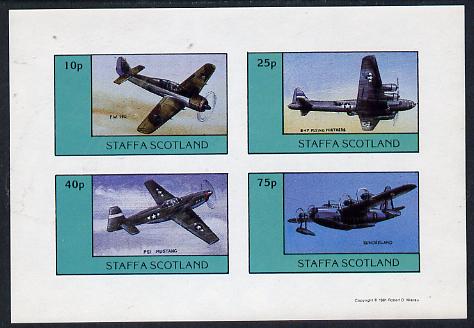 Staffa 1981 WW2 Aircraft #1 (FW 190, B17 Flying Fortress, P51 Mustang & Sunderland) imperf  set of 4 values unmounted mint, stamps on aviation, stamps on  ww2 , stamps on  raf , stamps on 