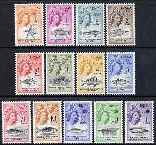 Tristan da Cunha 1961 Marine Life (South African Currency) definitive set complete 1/2c to 1r unmounted mint, SG 42-54, stamps on , stamps on  stamps on marine life