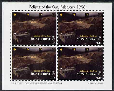 Montserrat 1998 Total Eclipse of the Sun $1.15 Lava flow perf sheetlet containing 4 values unmounted mint, SG 1107, stamps on space, stamps on eclipse, stamps on volcanoes, stamps on disasters, stamps on 