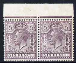 Great Britain 1912 KG5 6d slate purple horiz marginal pair SG N26(2) very slight crease on one and possible signs of some adherance otherwise unmounted, cat 60 (as mounte..., stamps on , stamps on  kg5 , stamps on 