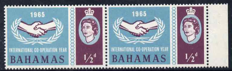 Bahamas 1965 International Co-operation Year 1/2d horiz pair, one stamp with Broken Leaves variety unmounted mint, stamps on 