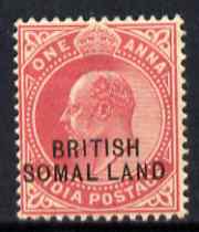 Somaliland 1903 KE7 opt at bottom on 1a carmine with SOMAL.LAND variety, light overal toning mounted mint SG26d, stamps on , stamps on  ke7 , stamps on 