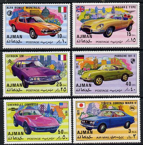Ajman 1971 Modern Cars set of 6 unmounted mint, Mi 1169-74, stamps on cars    porsche    alfa    chevrolet    jaguar    citroen    toyota