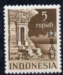 Indonesia - Riau-Lingga 1954 Temple at Panahan 5r chocolate overprinted RIAU unmounted mint as SG 20, stamps on temples, stamps on churches, stamps on buildings