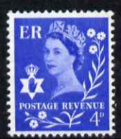 Great Britain Regionals - Northern Ireland 1958-67 Wilding 4d ultramarine wmk Crowns unmounted mint SG NI2, stamps on 