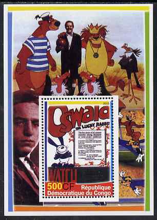 Congo 2005 Disney Movie Posters - Oswald perf souvenir sheet unmounted mint. Note this item is privately produced and is offered purely on its thematic appeal, stamps on disney, stamps on cartoons, stamps on entertainments