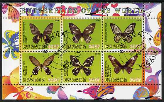 Rwanda 2009 Butterflies perf sheetlet containing 6 values fine cto used, stamps on , stamps on  stamps on butterflies
