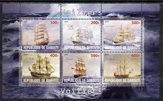 Djibouti 2009 Sailing Ships perf sheetlet containing 6 values unmounted mint, stamps on ships, stamps on 