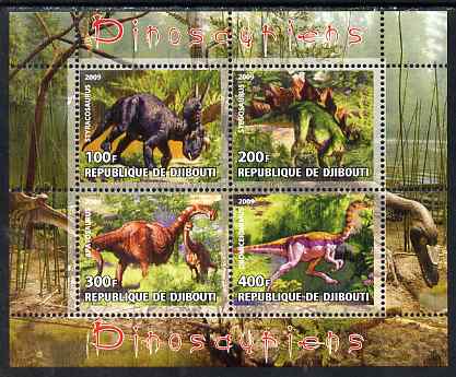 Djibouti 2009 Dinosaurs perf sheetlet containing 4 values unmounted mint, stamps on dinosaurs